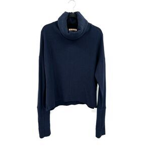 GARBE LUXE Women's Navy Blue Cowl Neck Oversized Cotton Ribbed Sweater Medium